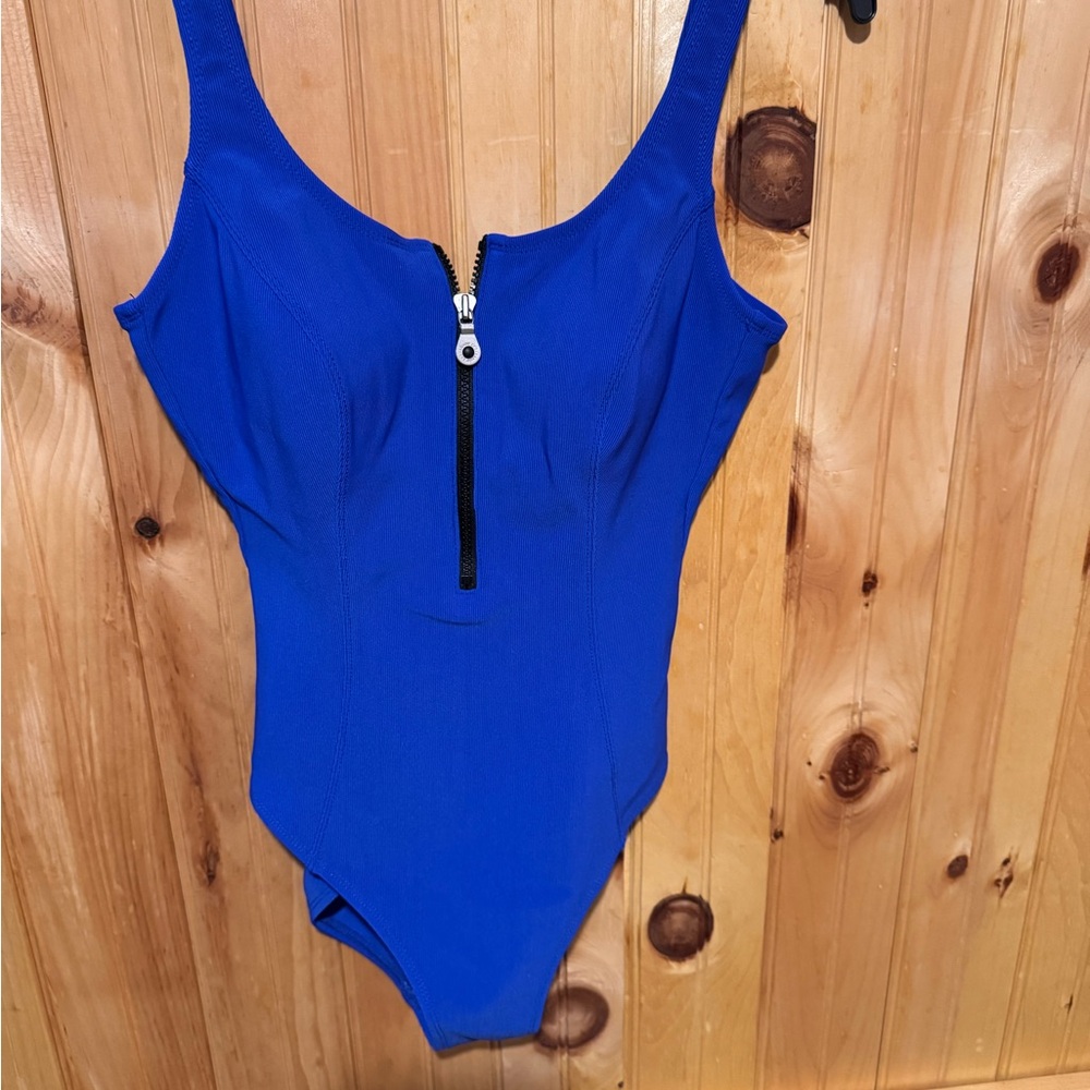 Lands' End Electric Blue Zip-Front One-Piece Swimsuit